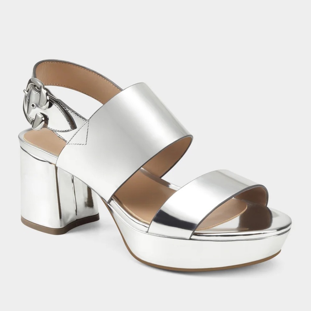 AEROSOLES Camera Silver Metallic Platform Block Heels